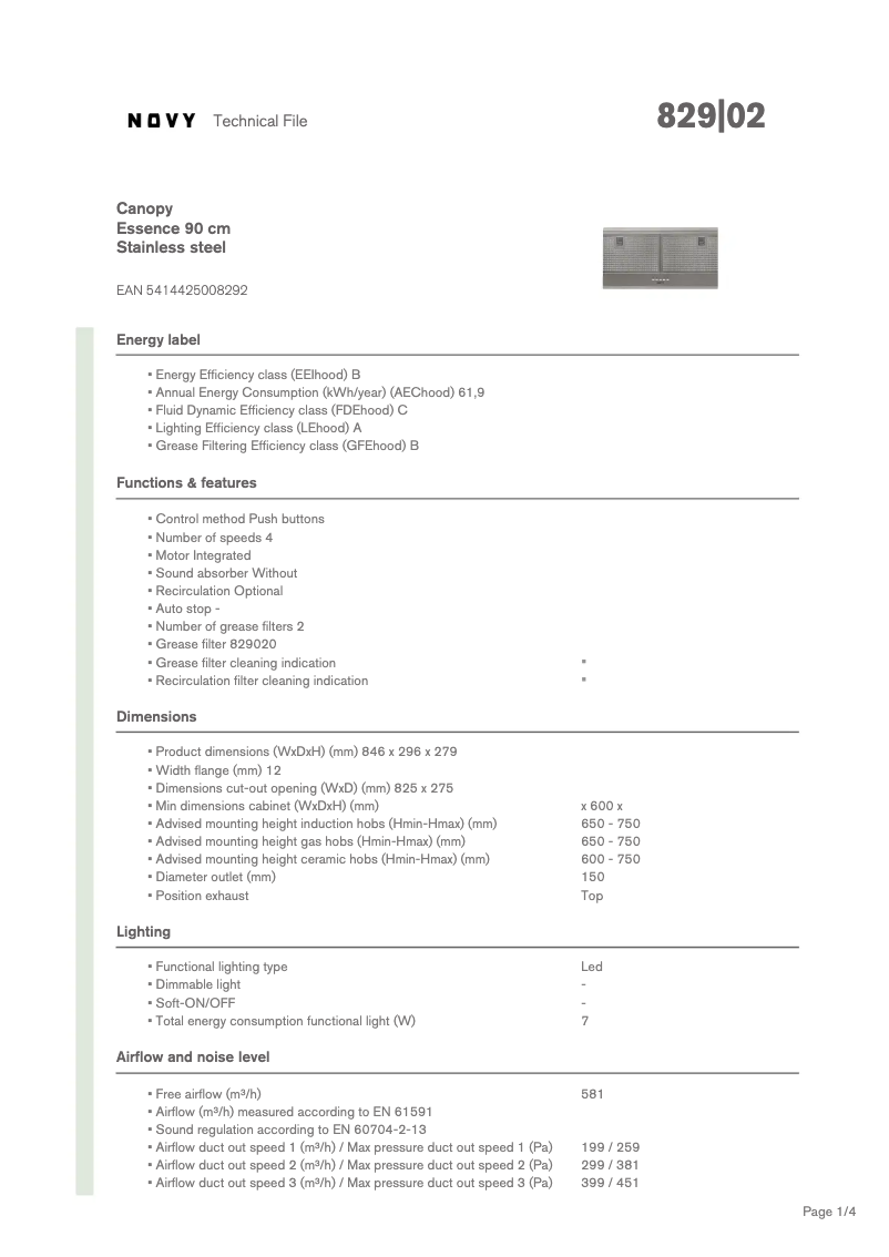 Page n°1 - Fiche technique Novy Canopy Essence 829