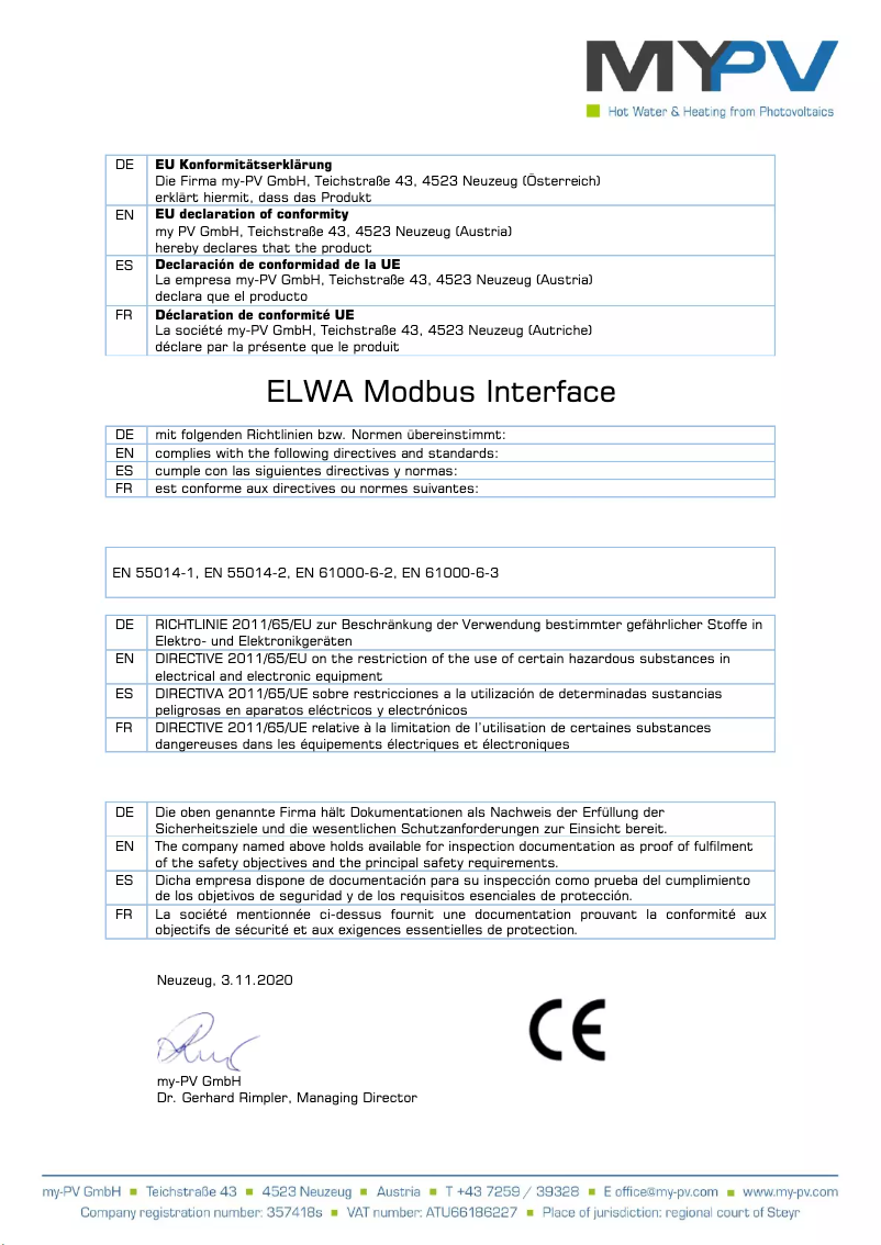 Image de la première page du manuel de l'appareil ELWA