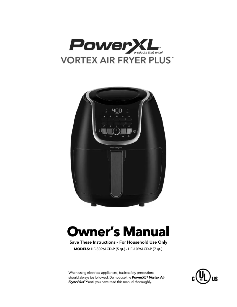 Page 1 de la notice Manuel utilisateur PowerXL Vortex Air Fryer Plus HF-8096LCD-P