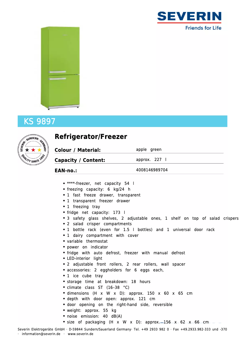 Página 1 del manual Ficha técnica Severin KS 9897