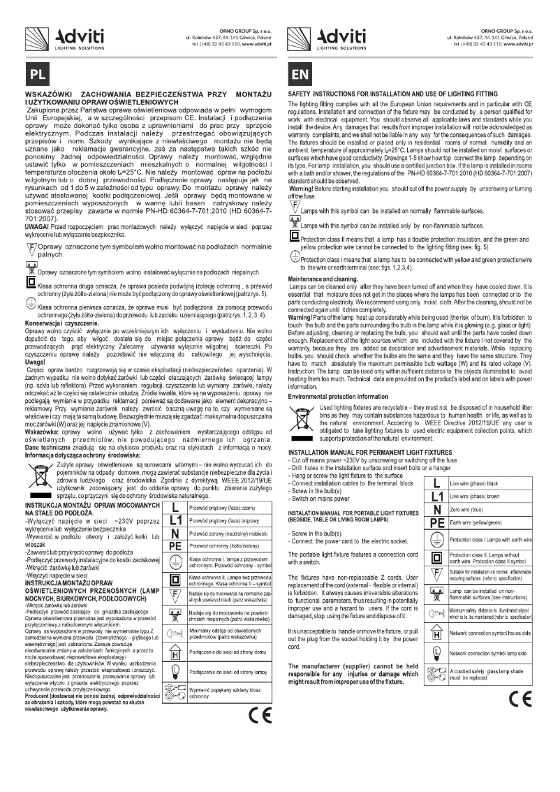 Page n°1 - Manuel utilisateur Adviti AD-LD-6306B-CE27