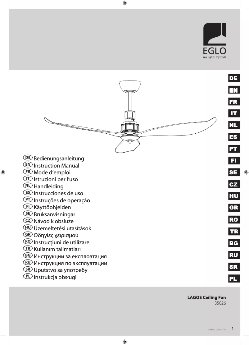 Page 1 de la notice Manuel utilisateur Eglo Lagos 52