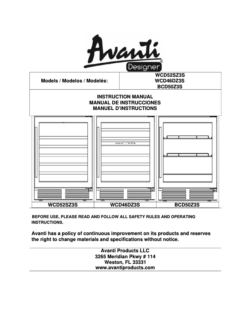 Page n°1 - Manuel utilisateur Avanti WCD52SZ3S