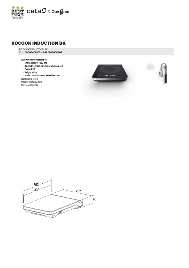 Page 1 de la notice Fiche technique CATA ROCOOK INDUCTION