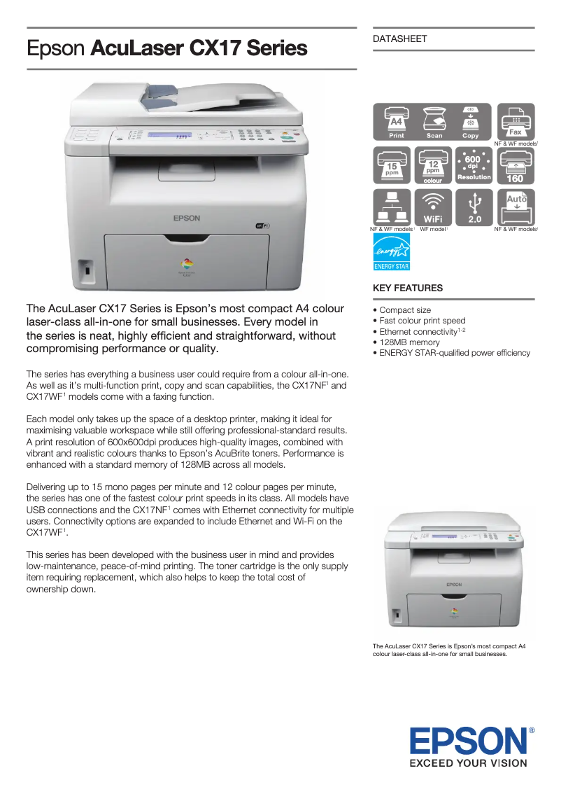 Page 1 de la notice Manuel utilisateur Epson AcuLaser CX17WF