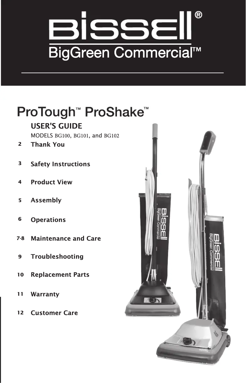 Page 1 de la notice Manuel utilisateur Bissell BG100