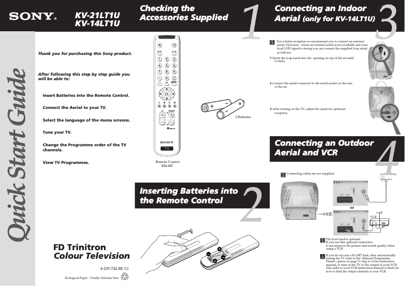 Page 1 de la notice Guide d'installation Sony KV-14LT1U