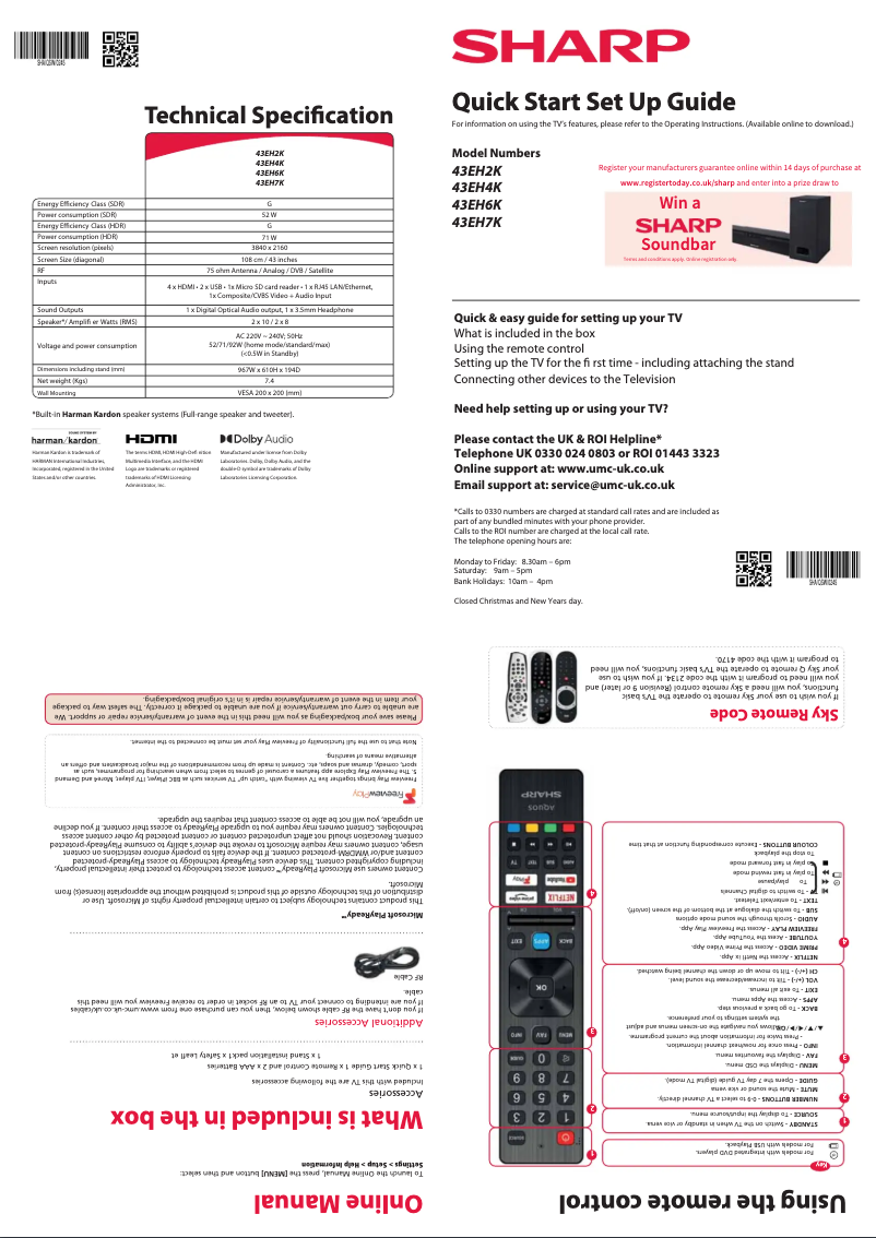 Page n°1 - Guide de démarrage rapide Sharp 43EH4K