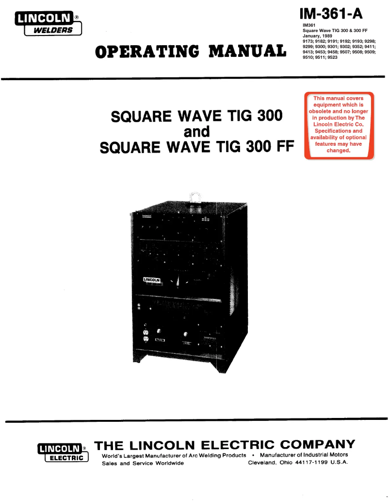 Page n°1 - Manuel utilisateur Lincoln Electric Square Wave TIG 300