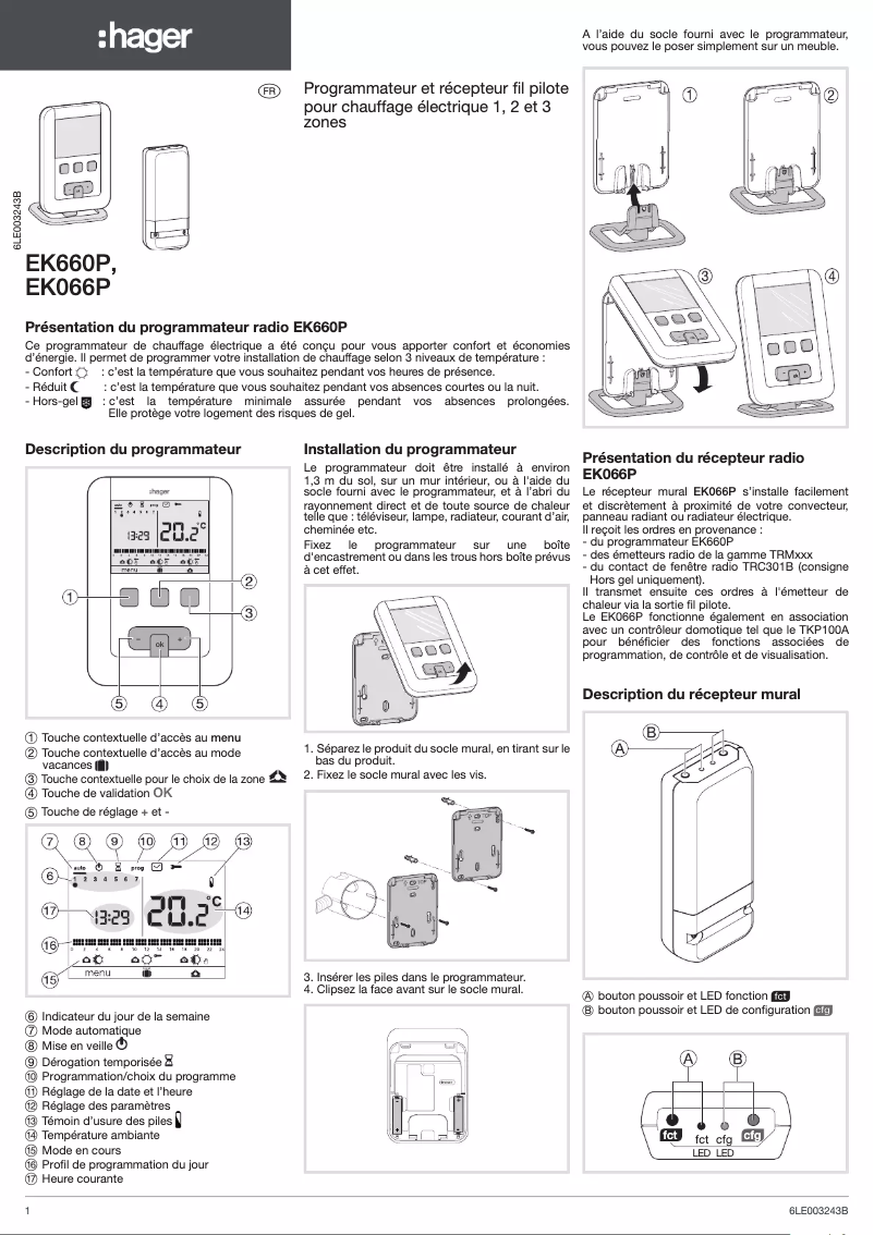 Page 1 de la notice Manuel utilisateur Hager EK660P