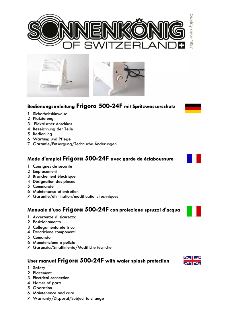 Page 1 de la notice Manuel utilisateur Sonnenkönig Frigora 500-24F