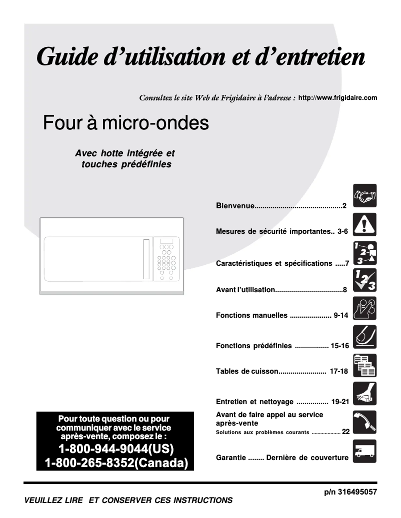 Page n°1 - Manuel utilisateur Frigidaire CFMV152KW