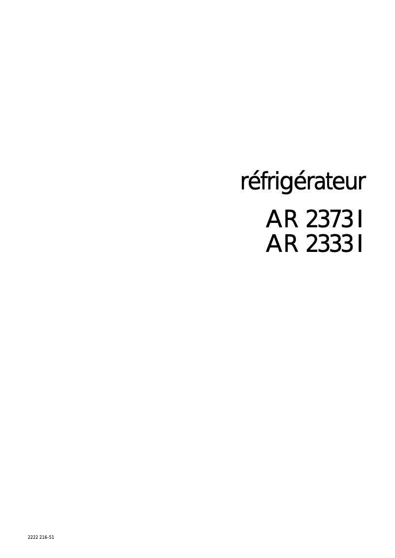 Page 1 de la notice Manuel utilisateur Arthur Martin-Electrolux AR2373I