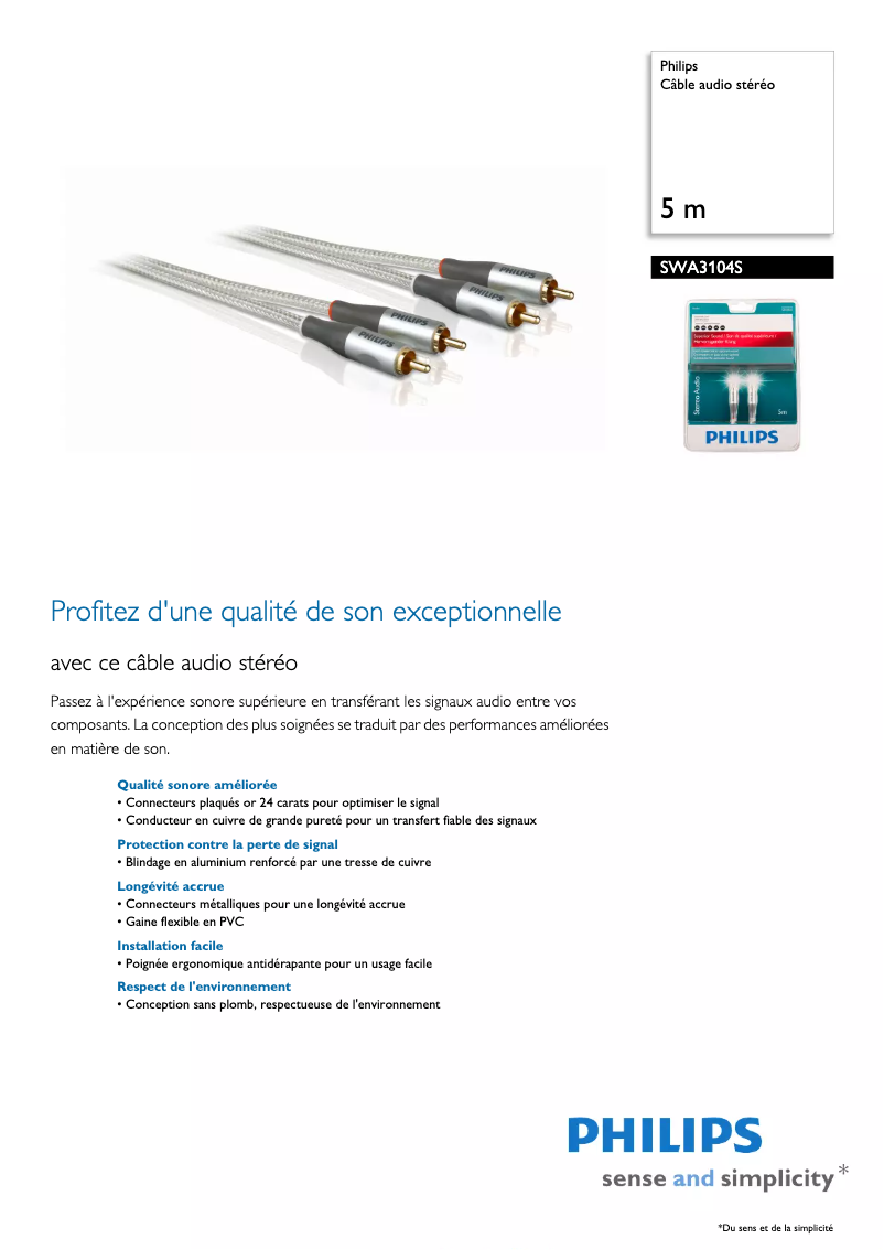 Page 1 de la notice Fiche technique Philips SWA3104S