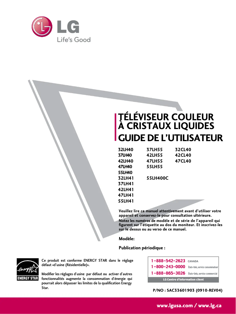 Page 1 de la notice Manuel utilisateur LG 42LH41