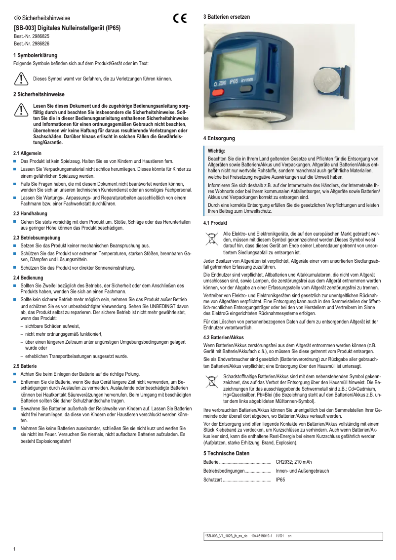 Page n°1 - Manuel utilisateur Dasqua SB-003