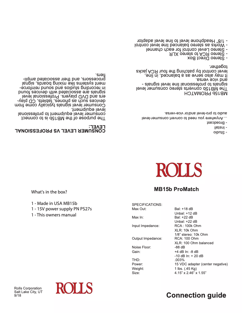 Page 1 de la notice Manuel utilisateur Rolls MB15b ProMatch