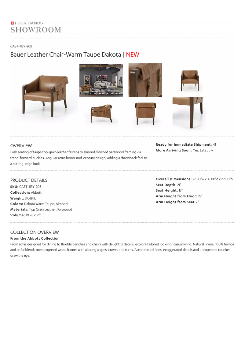 Page 1 de la notice Manuel utilisateur Four Hands CABT-113Y-208