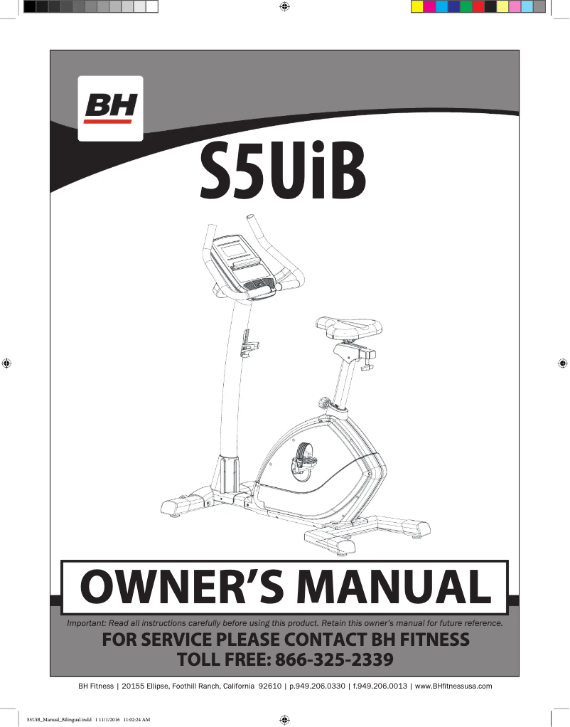 Page 1 de la notice Manuel utilisateur BH Fitness S5UiB