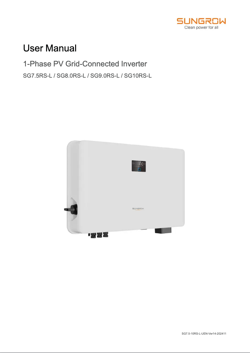 Image de la première page du manuel de l'appareil SG10RS-L