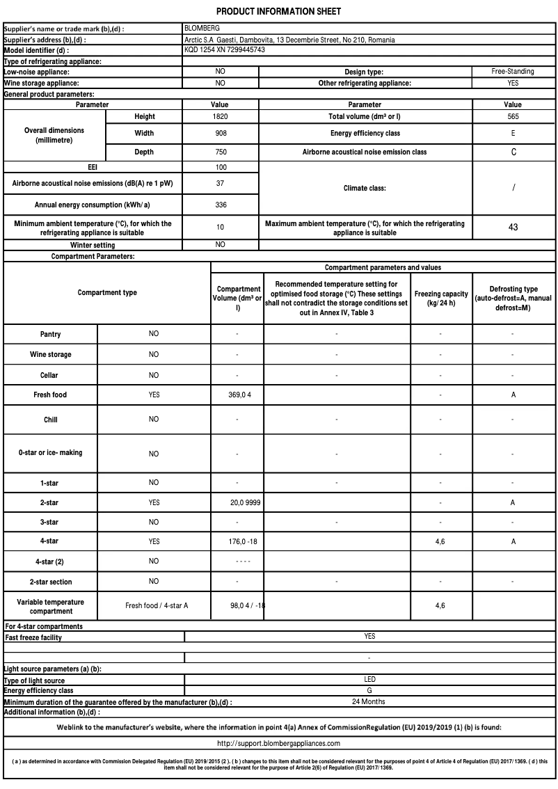 Page 1 de la notice Fiche technique Beko KQD 1254 XN