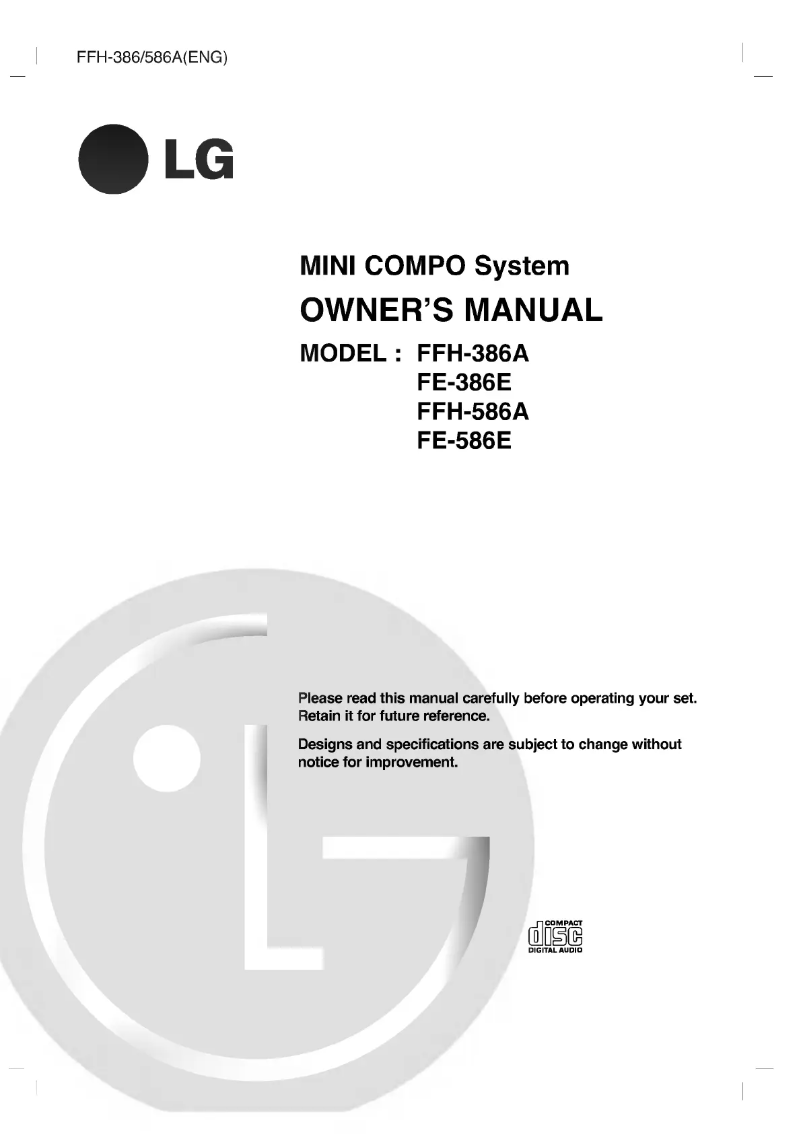 Page 1 de la notice Manuel utilisateur LG FFH-V386A