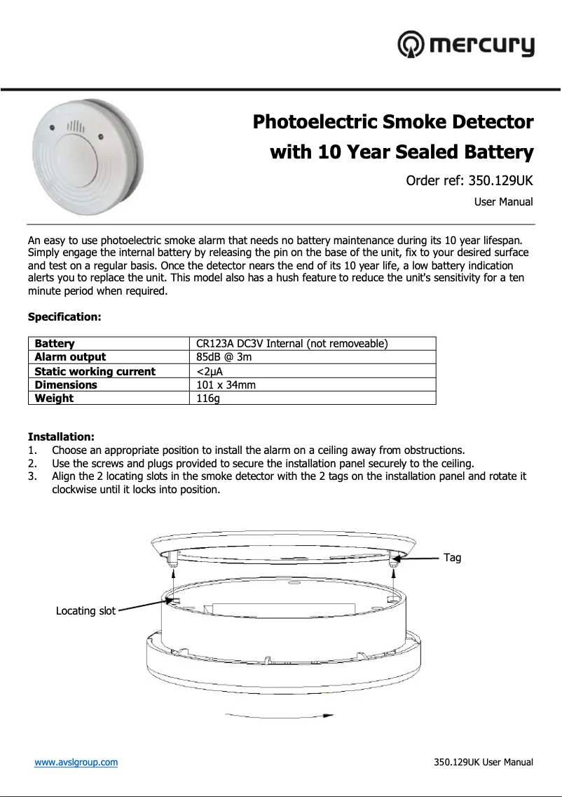 Page 1 de la notice Manuel utilisateur Mercury 350.129UK