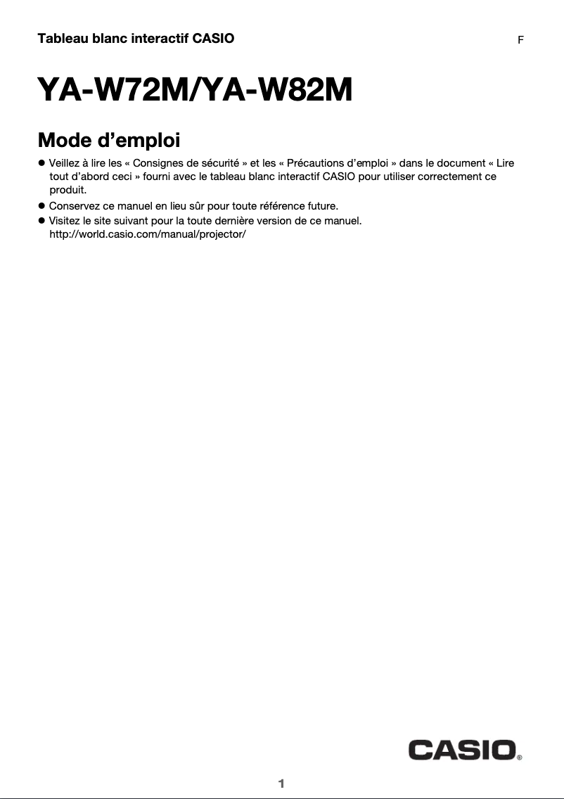 Page 1 de la notice Manuel utilisateur Casio YA-W72M