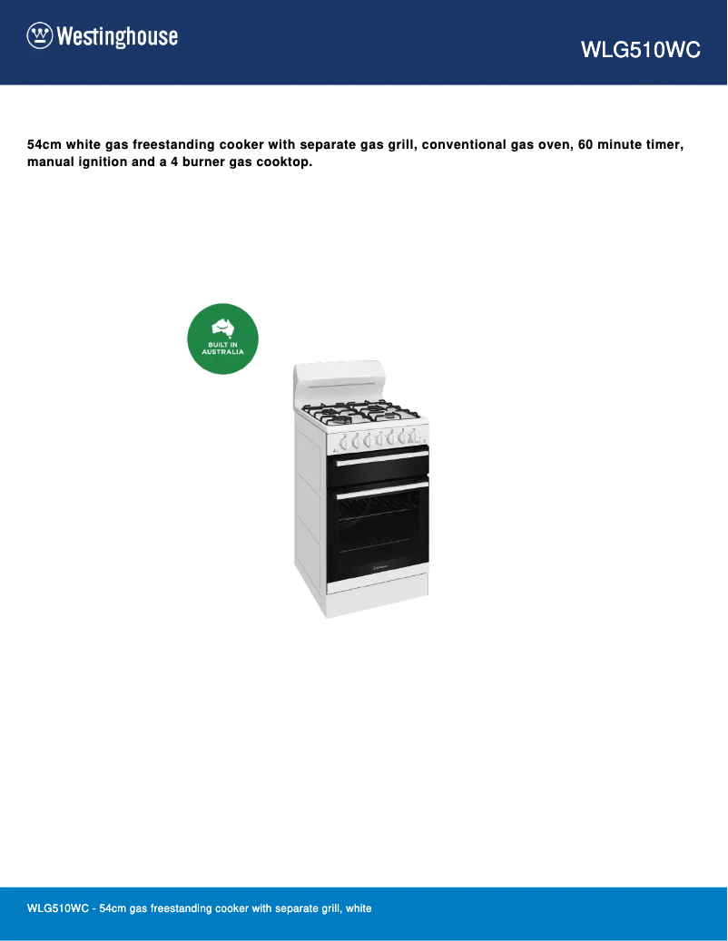 Page n°1 - Fiche technique Westinghouse WLG510WC