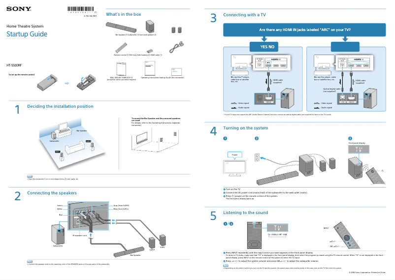 Page 1 de la notice Guide d'installation Sony HT-S500RF