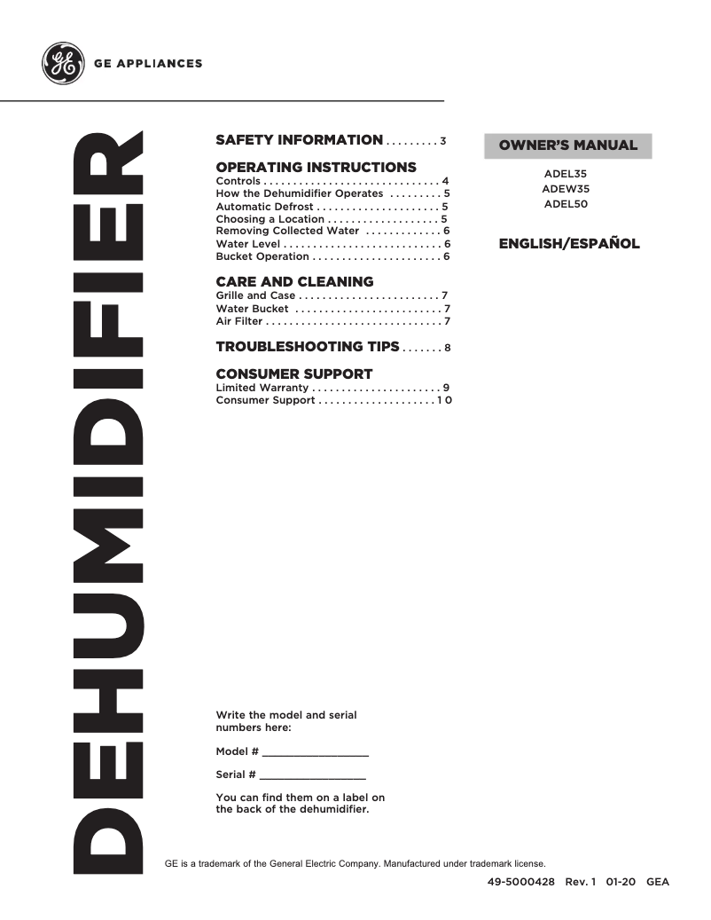 Image de la première page du manuel de l'appareil ADEL35LZ