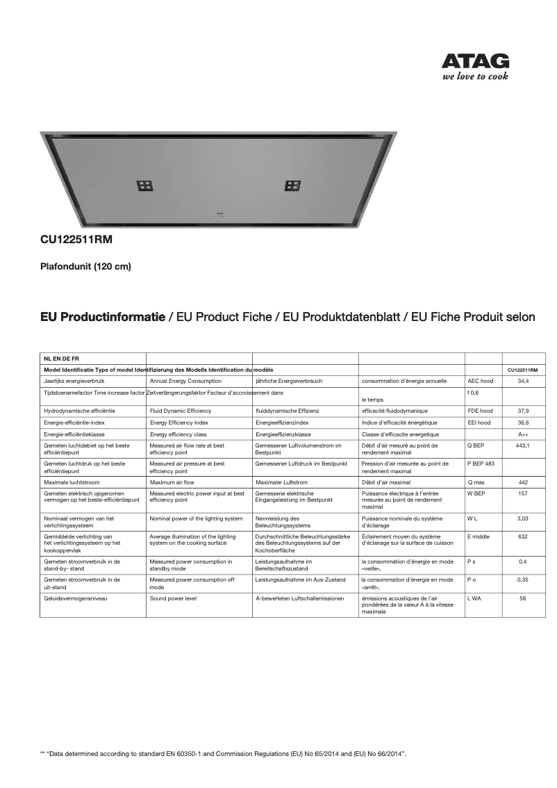 Page 1 de la notice Fiche technique Atag CU122511RM