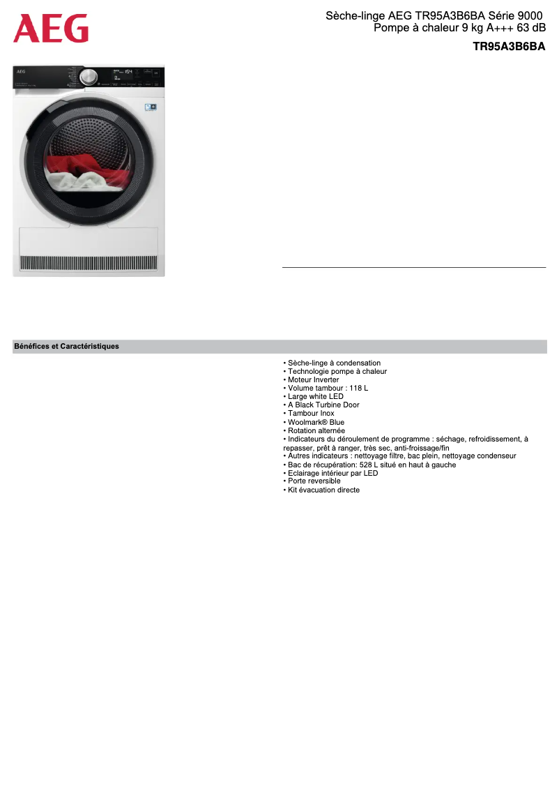Page n°1 - Fiche technique AEG TR95A3B6BA