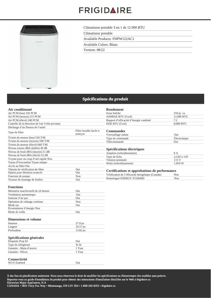 Image de la première page du manuel de l'appareil FHPW122AC1
