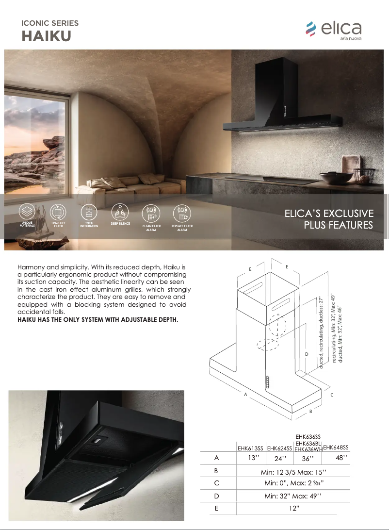 Page 1 de la notice Fiche technique Elica Haiku EHK648SS