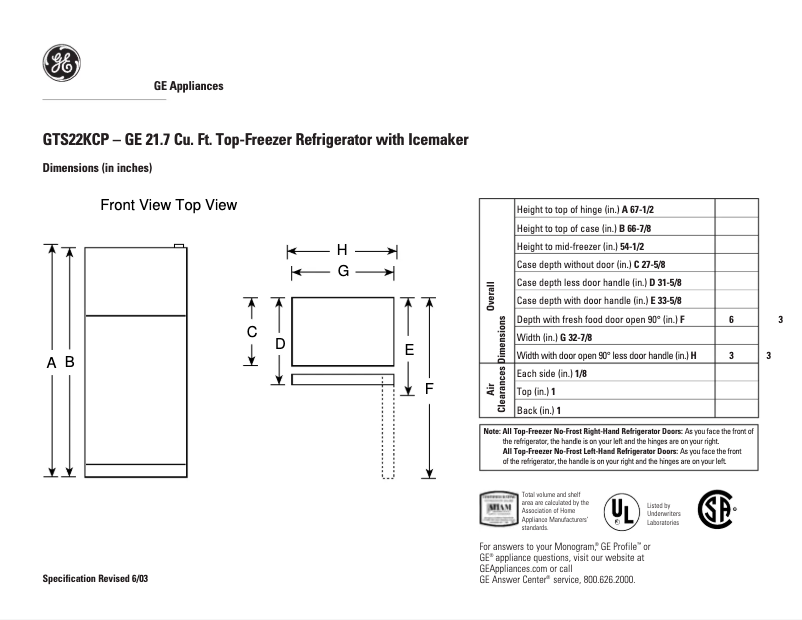 Image de la première page du manuel de l'appareil GTS22KCPWW
