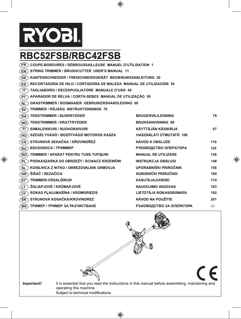 Page 1 de la notice Manuel utilisateur RYOBI RBC42FSB