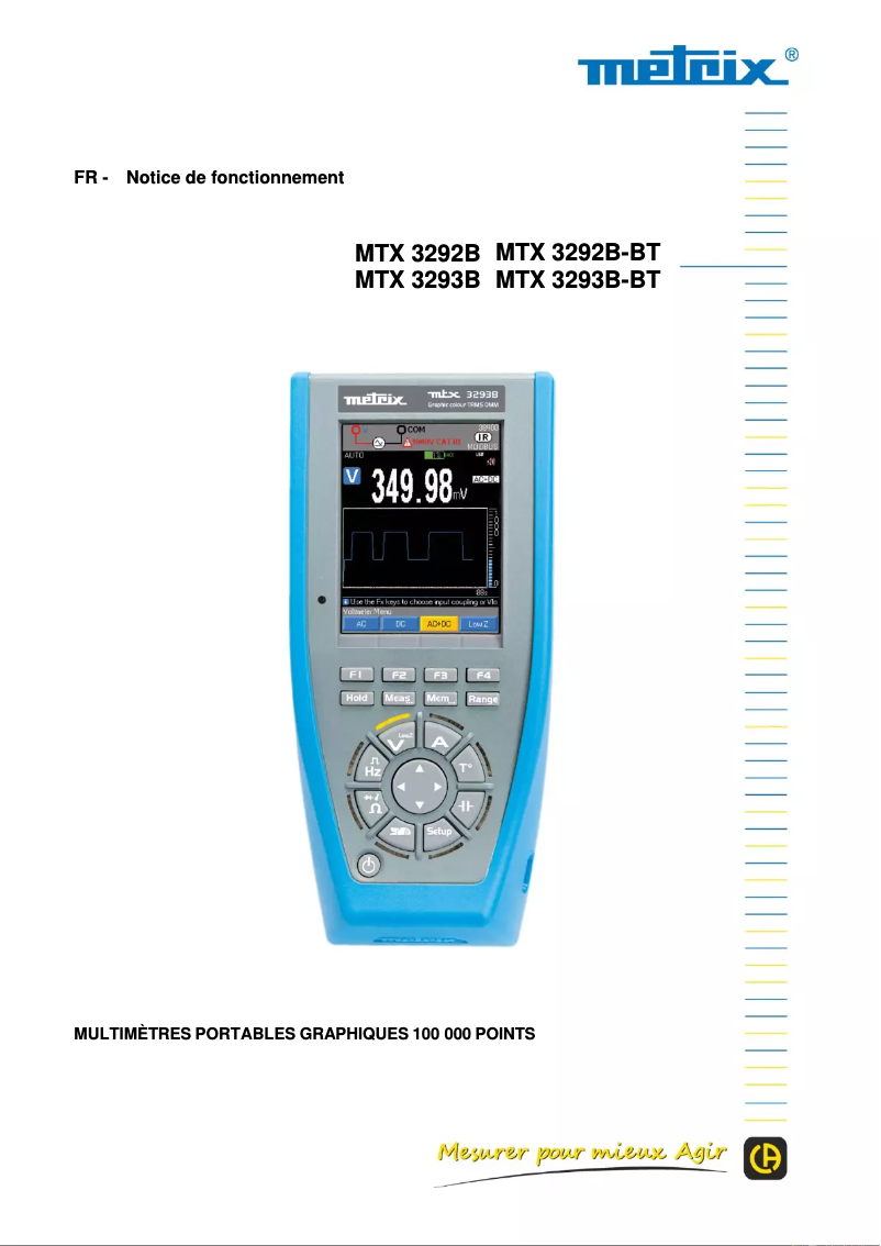 Page 1 de la notice Manuel utilisateur Metrix MTX 3292B