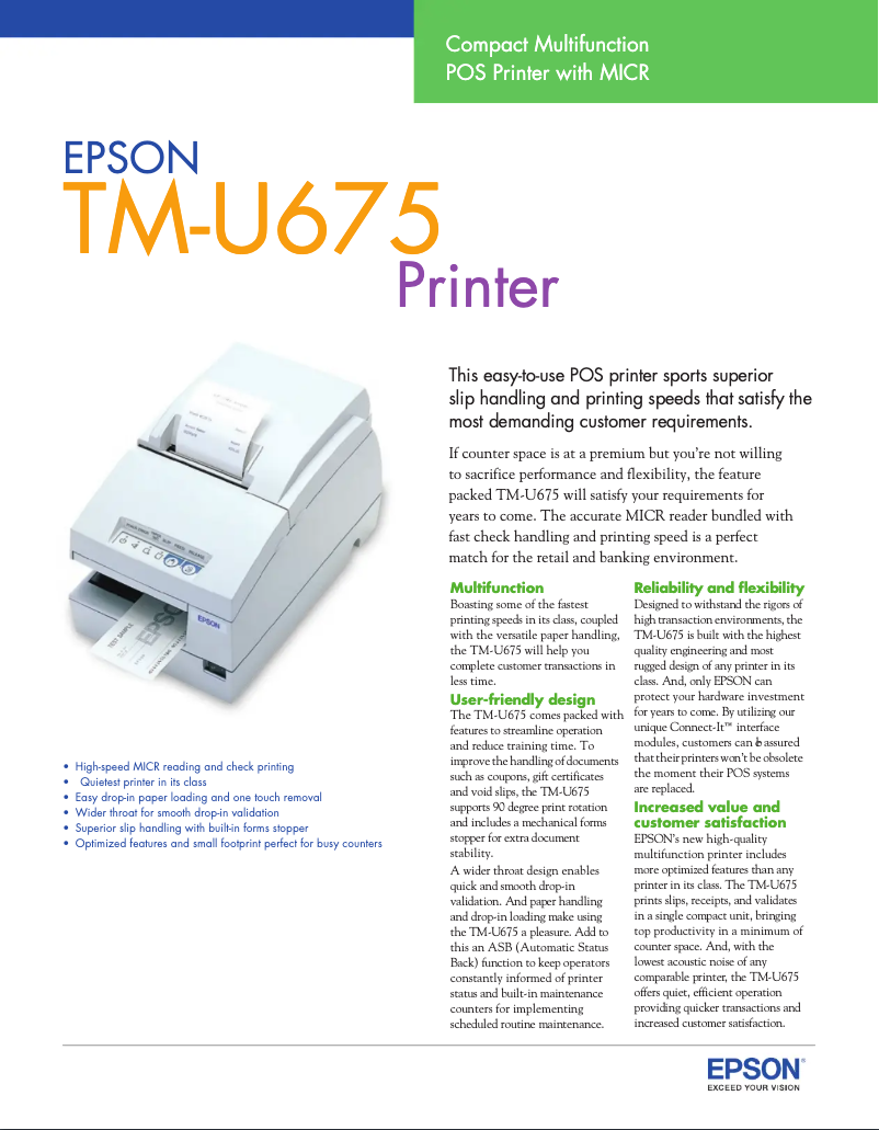 Página 1 del manual Ficha técnica Epson TM-U675