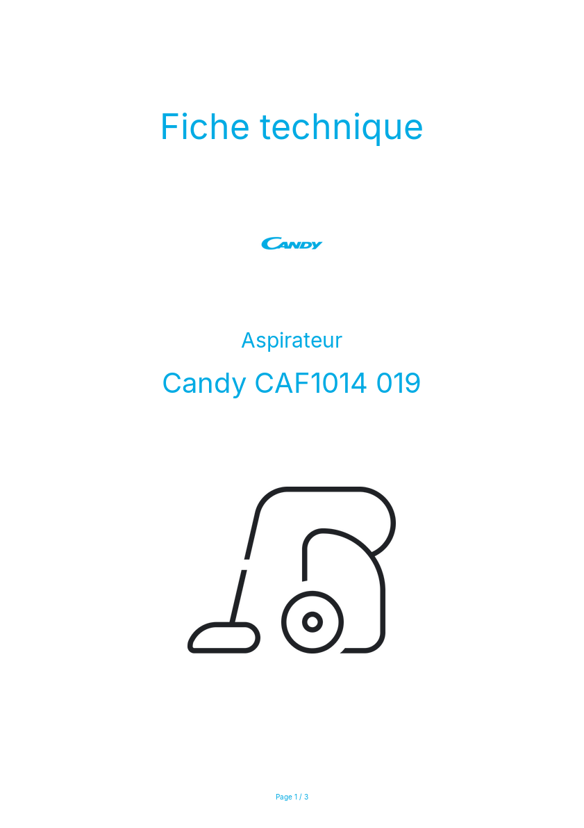 Page n°1 - Fiche technique Candy CAF1014 019