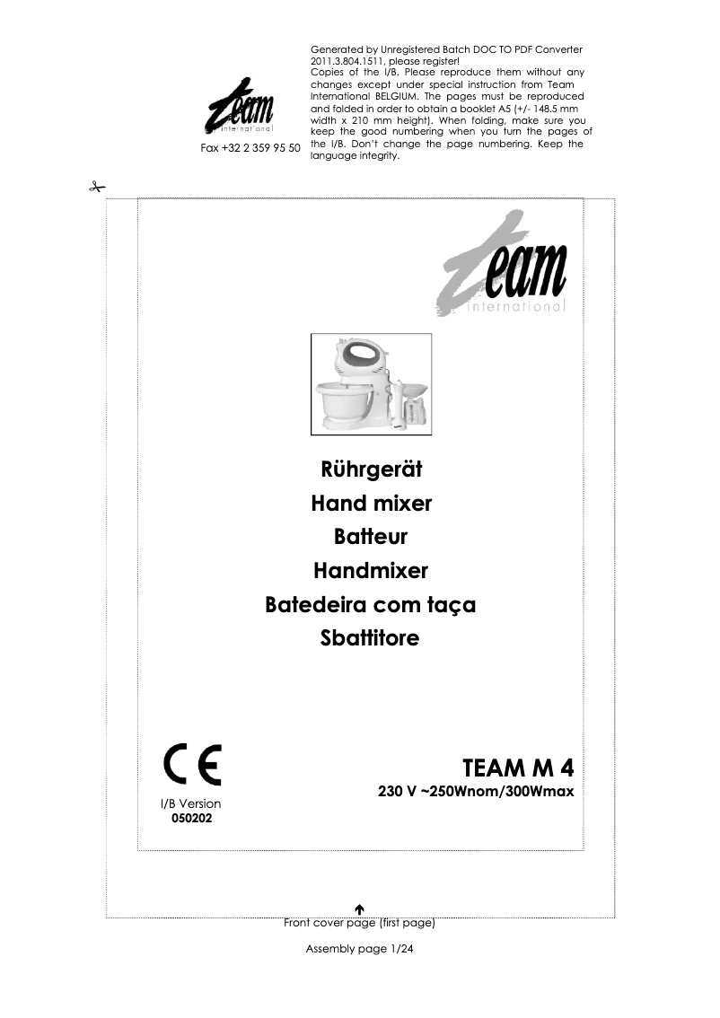 Page n°1 - Manuel utilisateur Team M 4