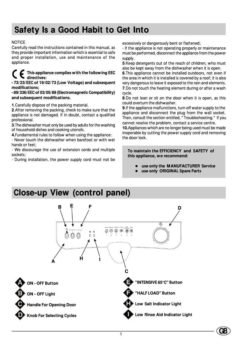 Page n°1 - Manuel utilisateur Indesit D 63 S (UK)