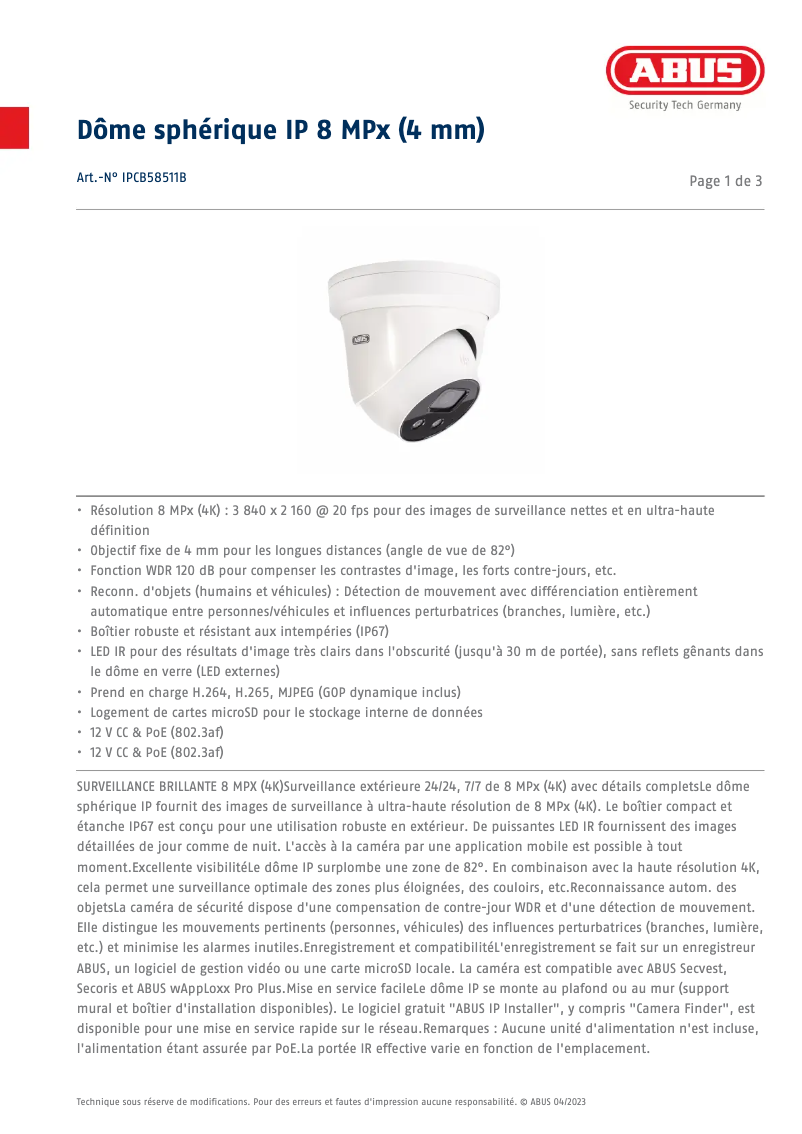 Imagen de la primera página del manual del dispositivo IPCB58511B