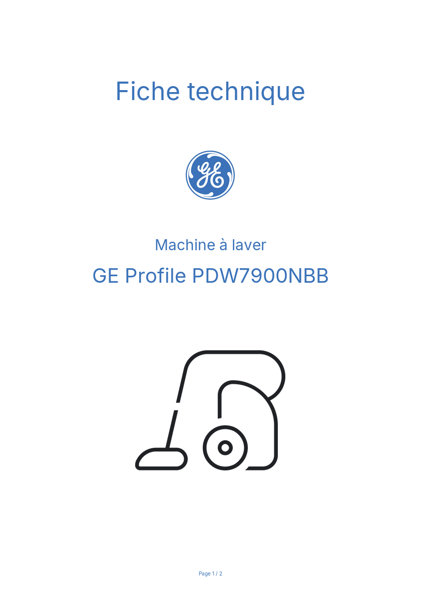 Page n°1 - Fiche technique GE Profile PDW7900NBB