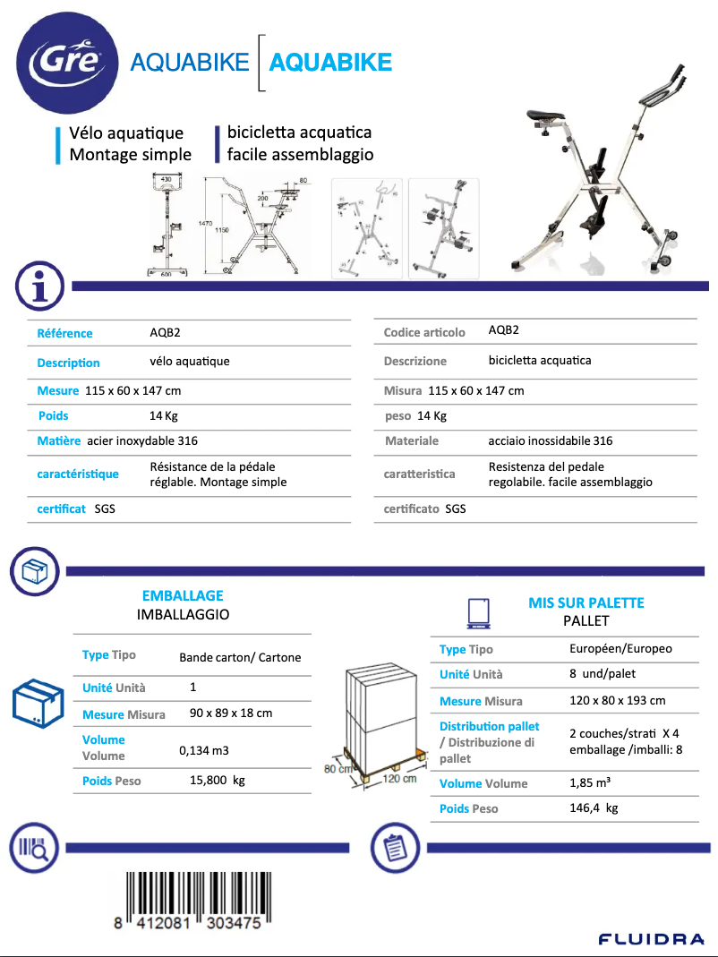 Página 1 del manual Ficha técnica Gre AQB2