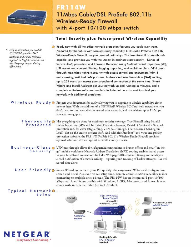 Page 1 de la notice Fiche technique Netgear FR114W