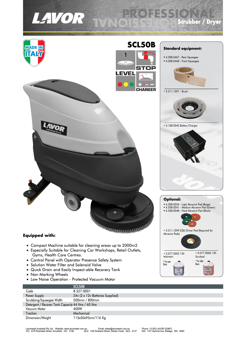 Page 1 de la notice Fiche technique Lavorwash A5 EVO 50E