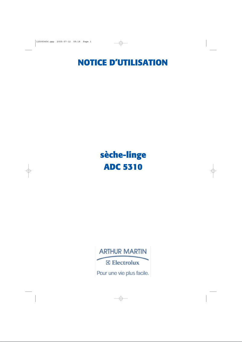 Page 1 de la notice Manuel utilisateur Arthur Martin-Electrolux ADC 5310