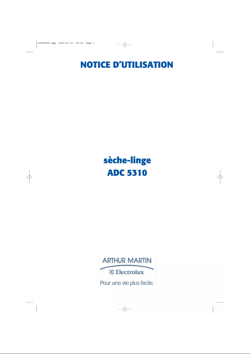 Page n°1 - Manuel utilisateur Arthur Martin-Electrolux ADC 5310