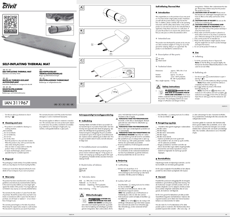 Page 1 de la notice Manuel utilisateur Crivit IAN 311967